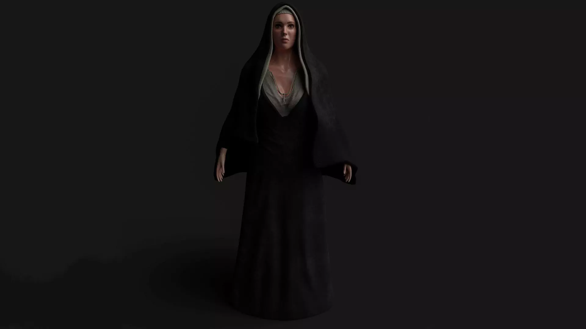 Nun-woman star wars character in dress 3D model_0