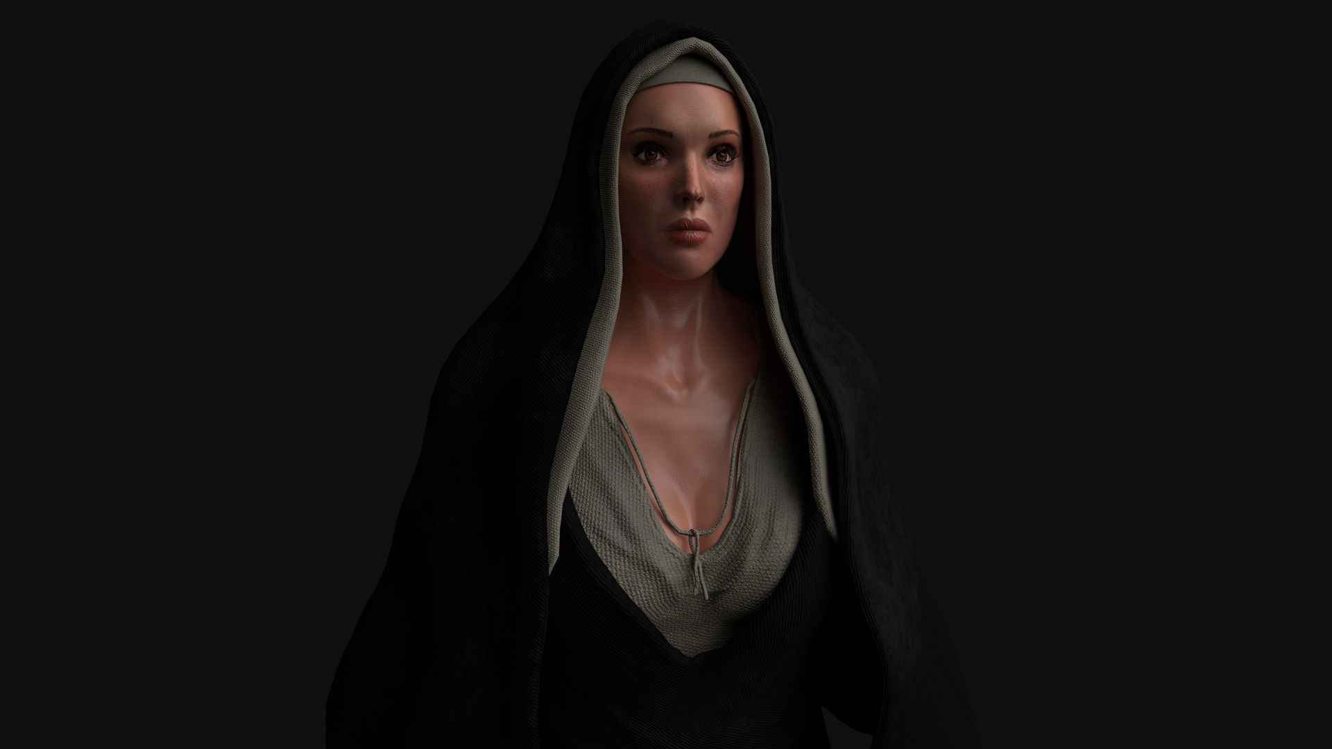 Nun-woman star wars character in dress 3D model_2