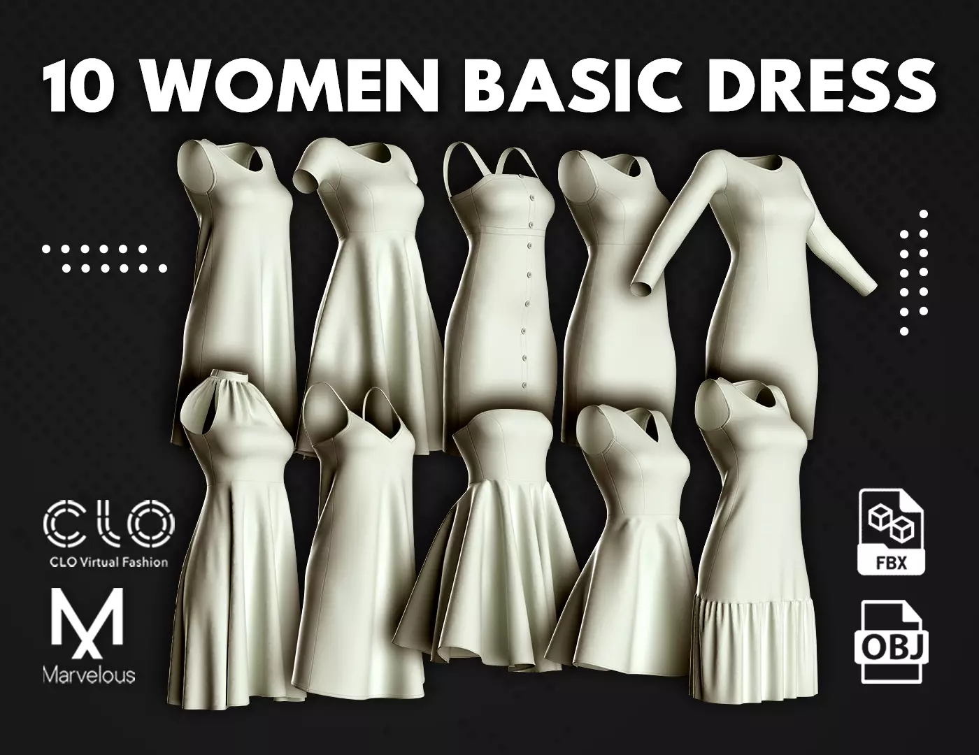 10 Basic Women Dress 3D model