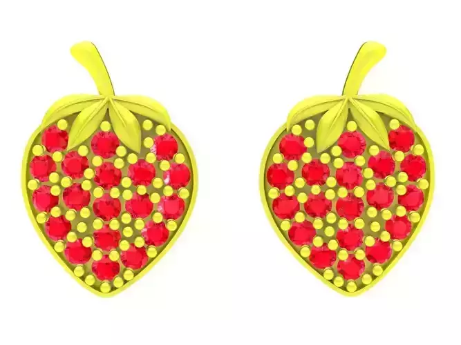 A4647 Diamond Strawberry Stud Earrings 3D Print