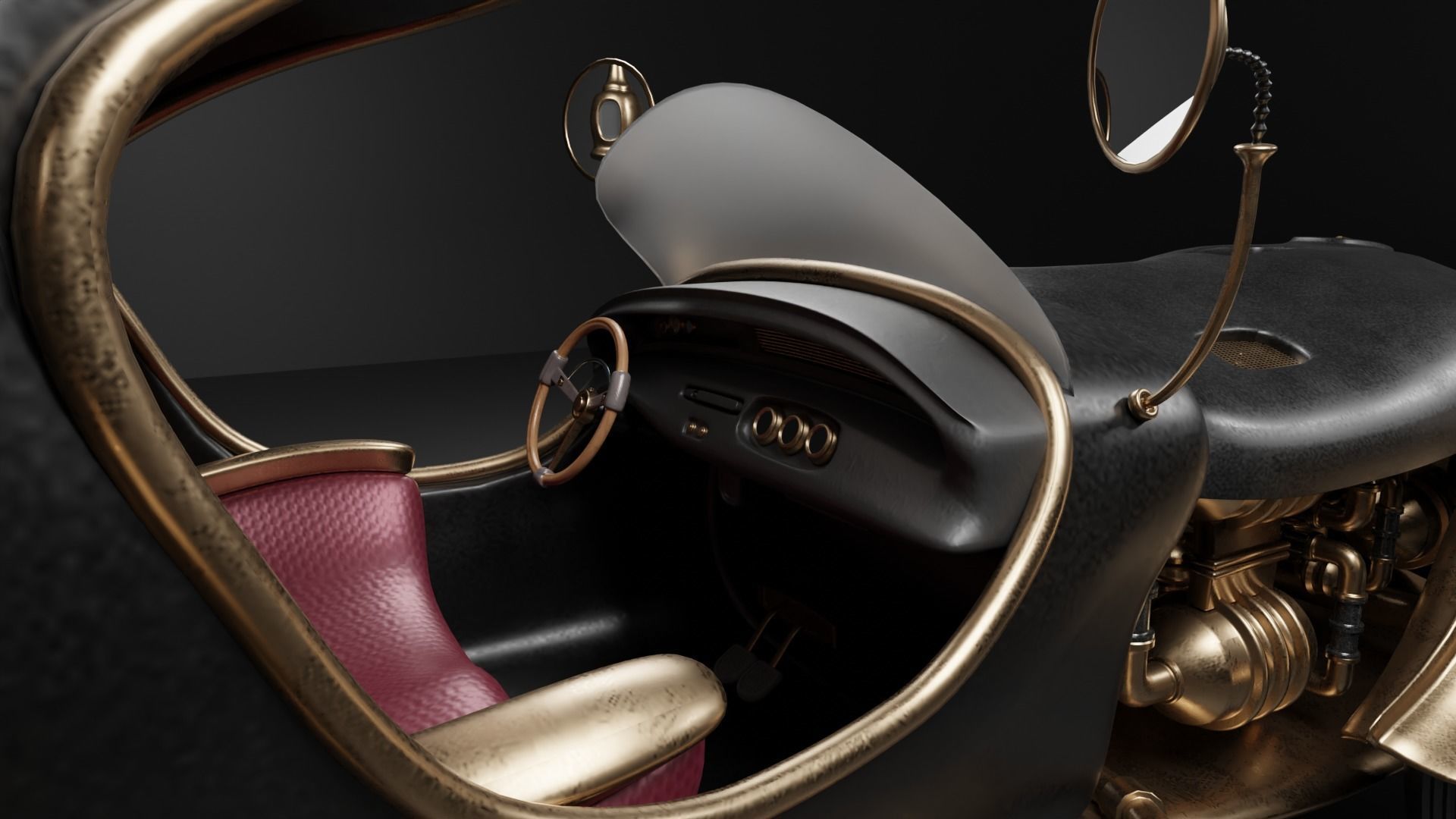 Steam Punk Vintage Car Mid-poly Low-poly 3D model_3