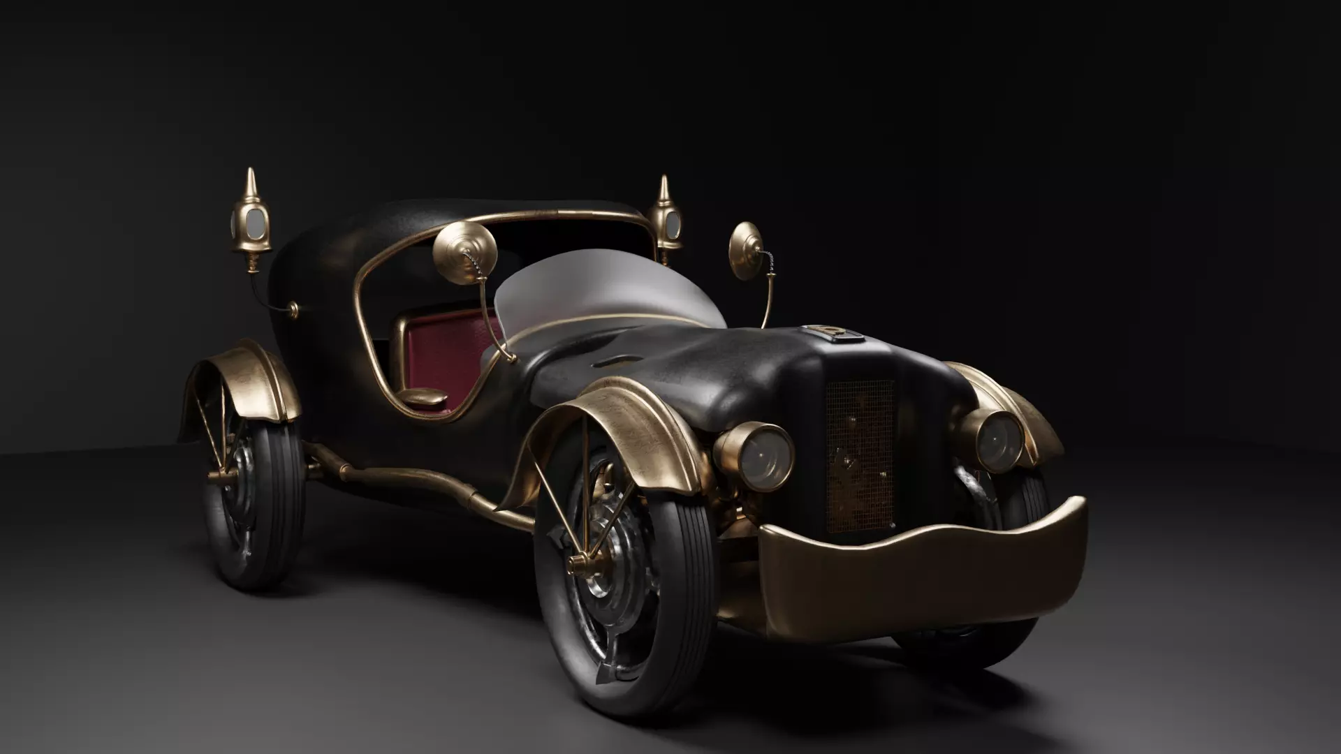 Steam Punk Vintage Car Mid-poly Low-poly 3D model_0