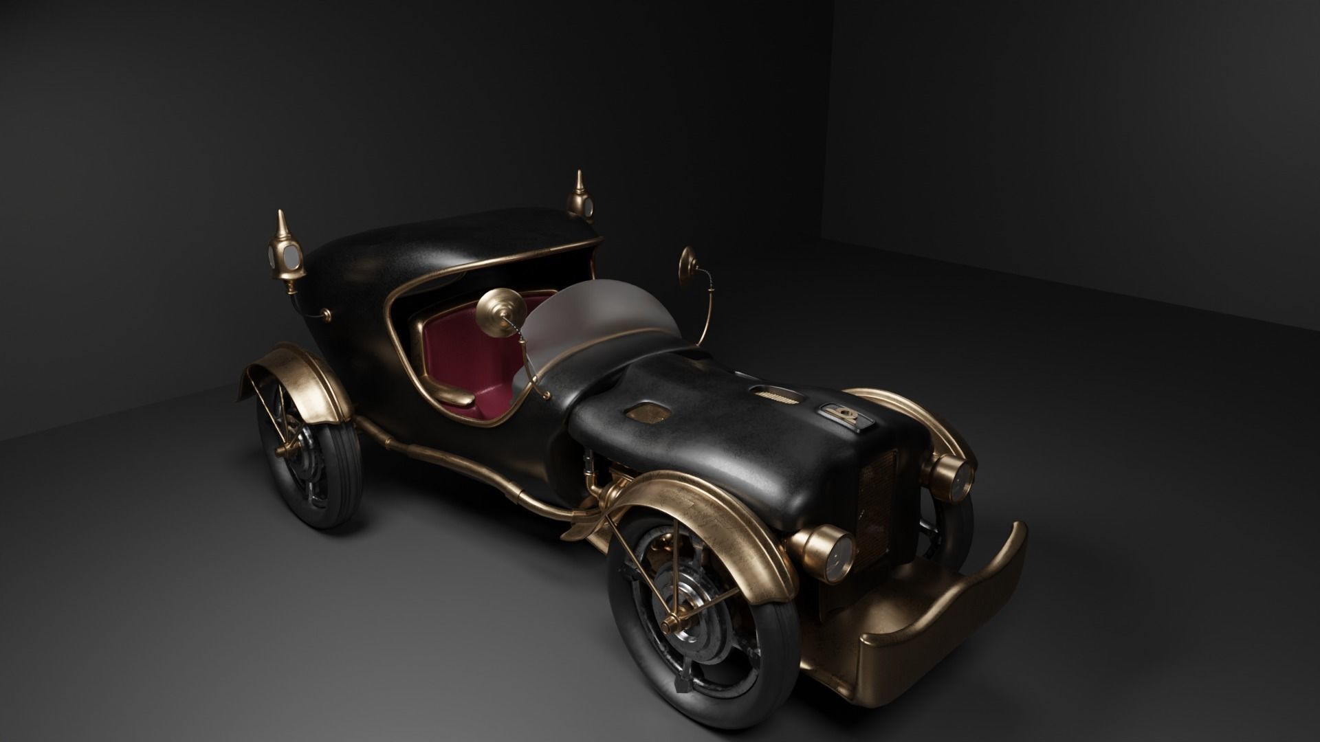 Steam Punk Vintage Car Mid-poly Low-poly 3D model_1