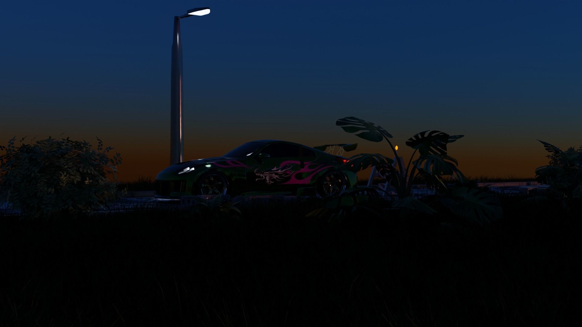 Street with Rachel 350Z 3D model_10