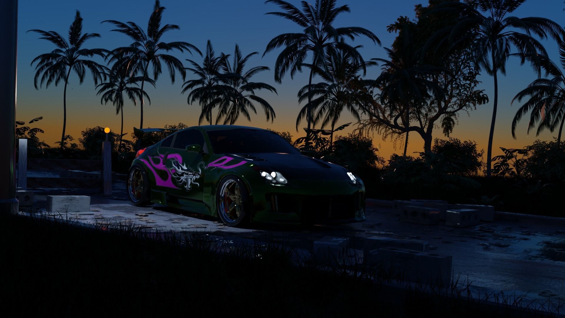 Street with Rachel 350Z 3D model_2