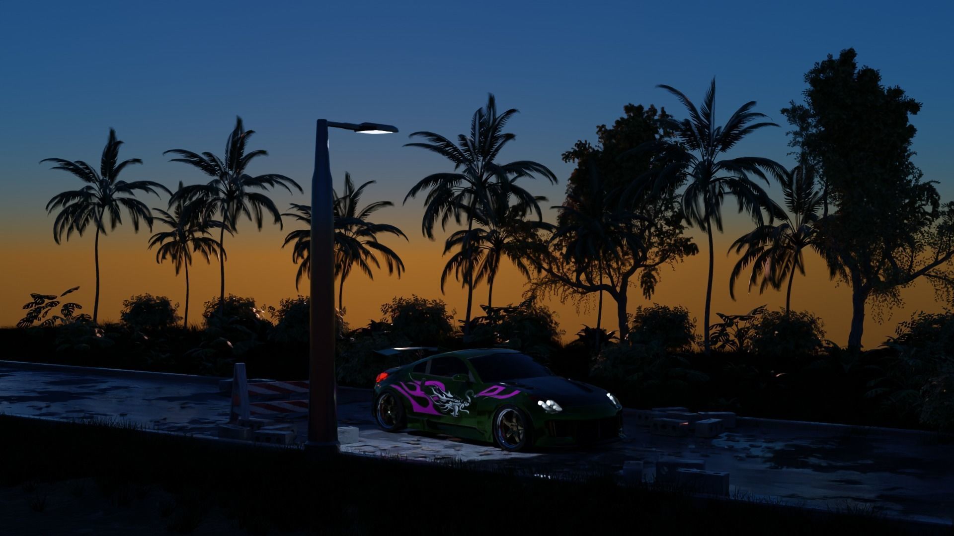 Street with Rachel 350Z 3D model_8