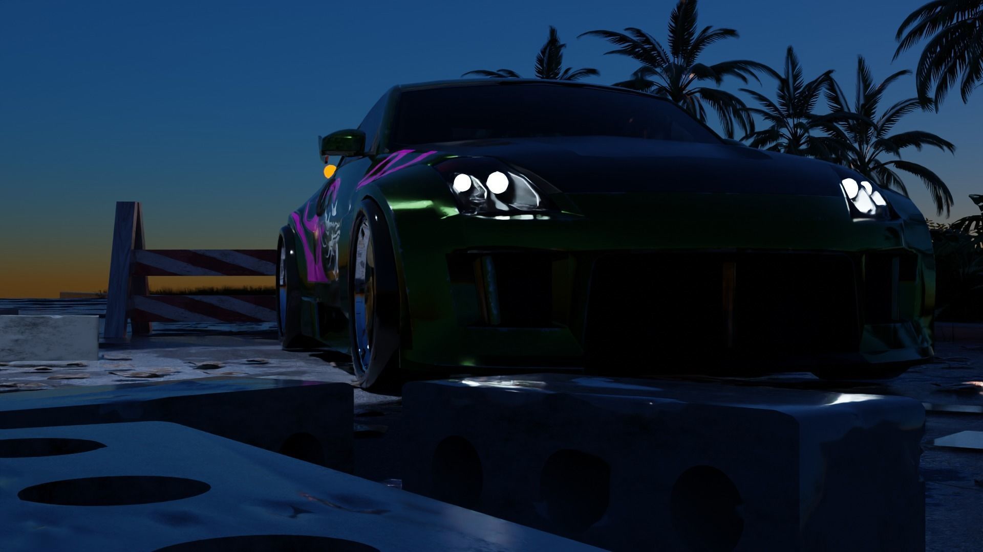 Street with Rachel 350Z 3D model_4