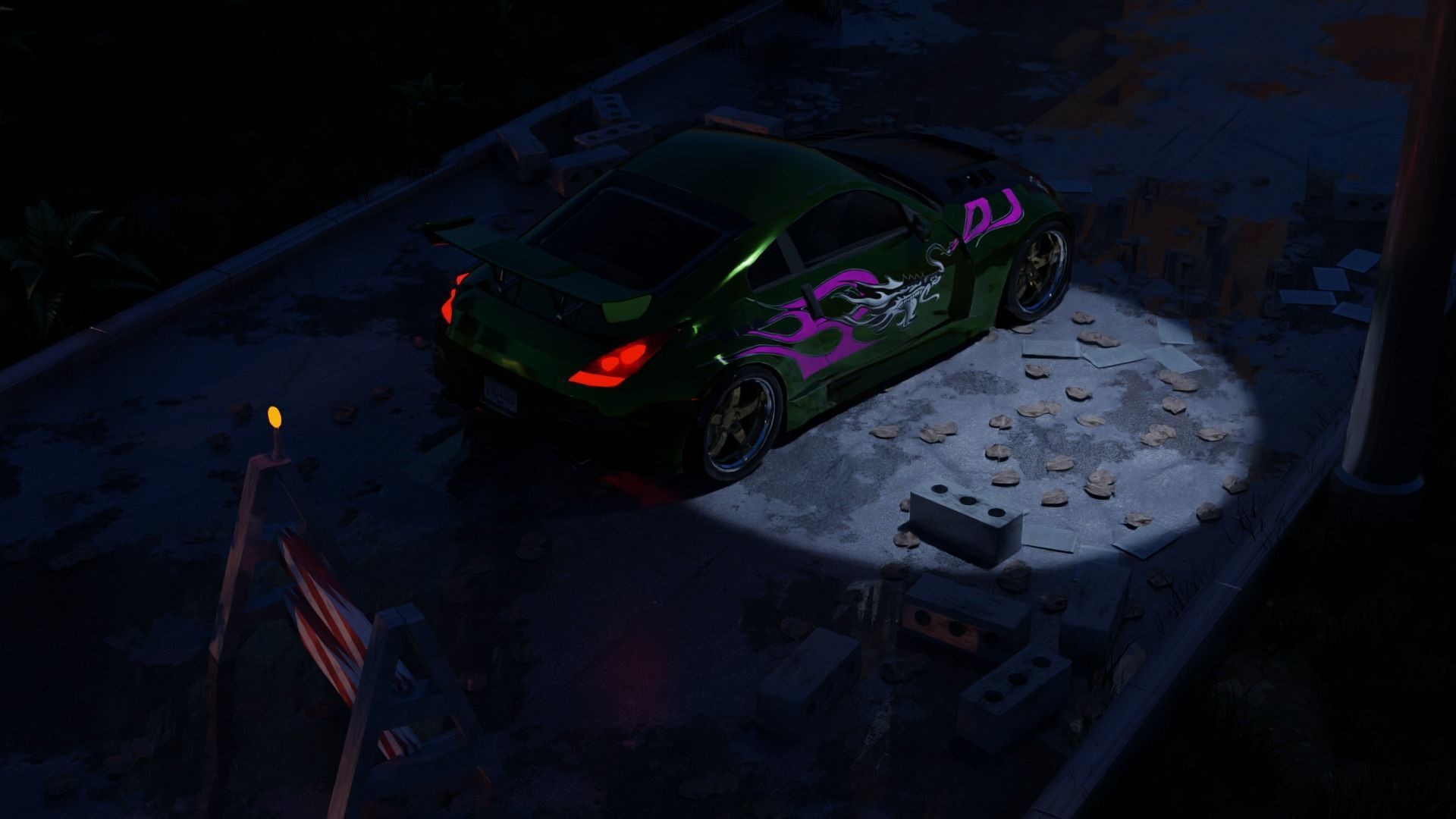 Street with Rachel 350Z 3D model_6