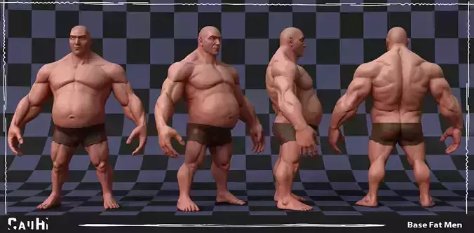 Stylized Fat Man Anatomy Game  Low-poly 3D model