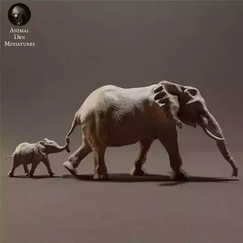 African Bush Elephant Cow and Calf 3D print model