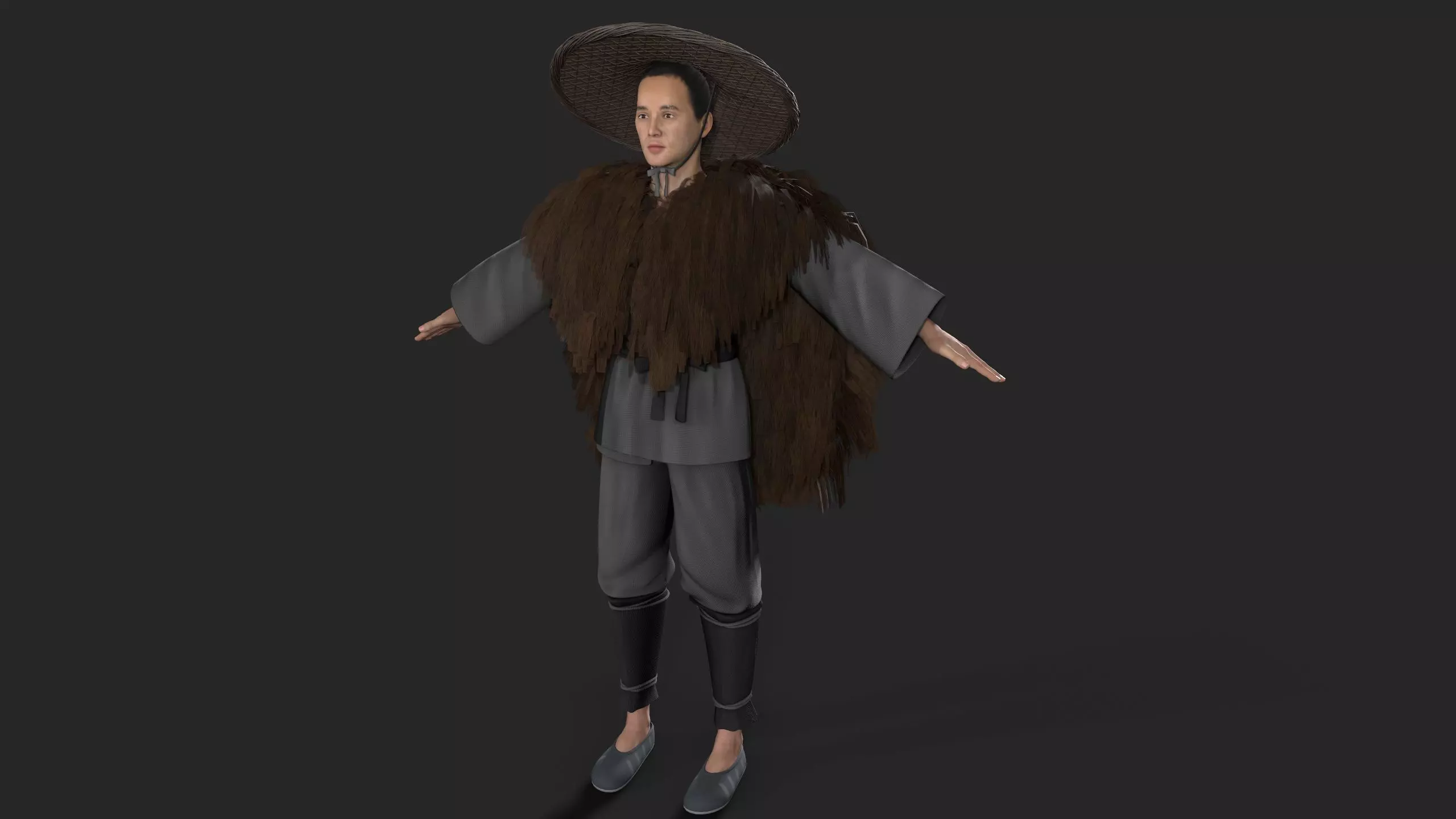 fisherman woman with long hair and hat 3D model