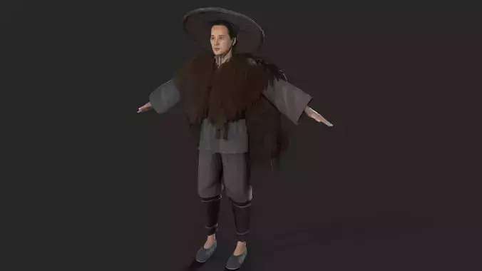 fisherman woman with long hair and hat 3D model