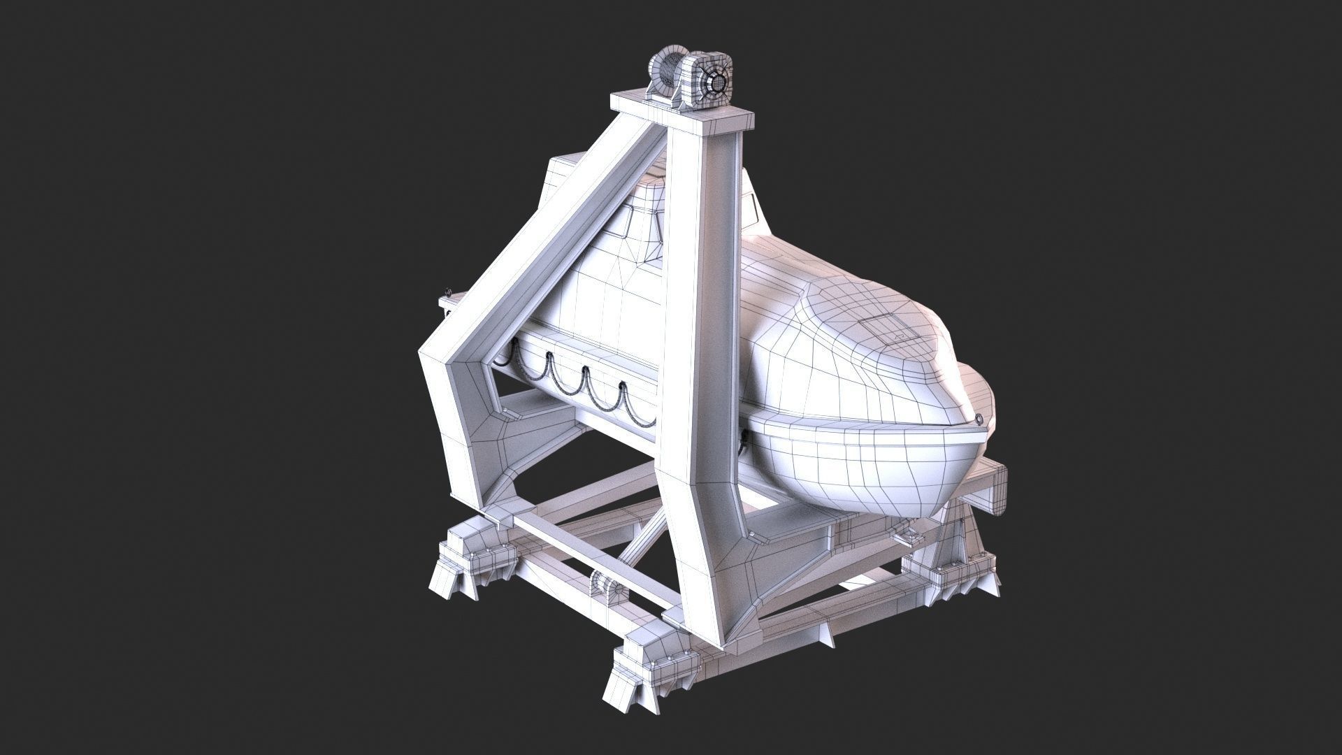 Enclosed Lifeboat with Davit Low-poly 3D model_14