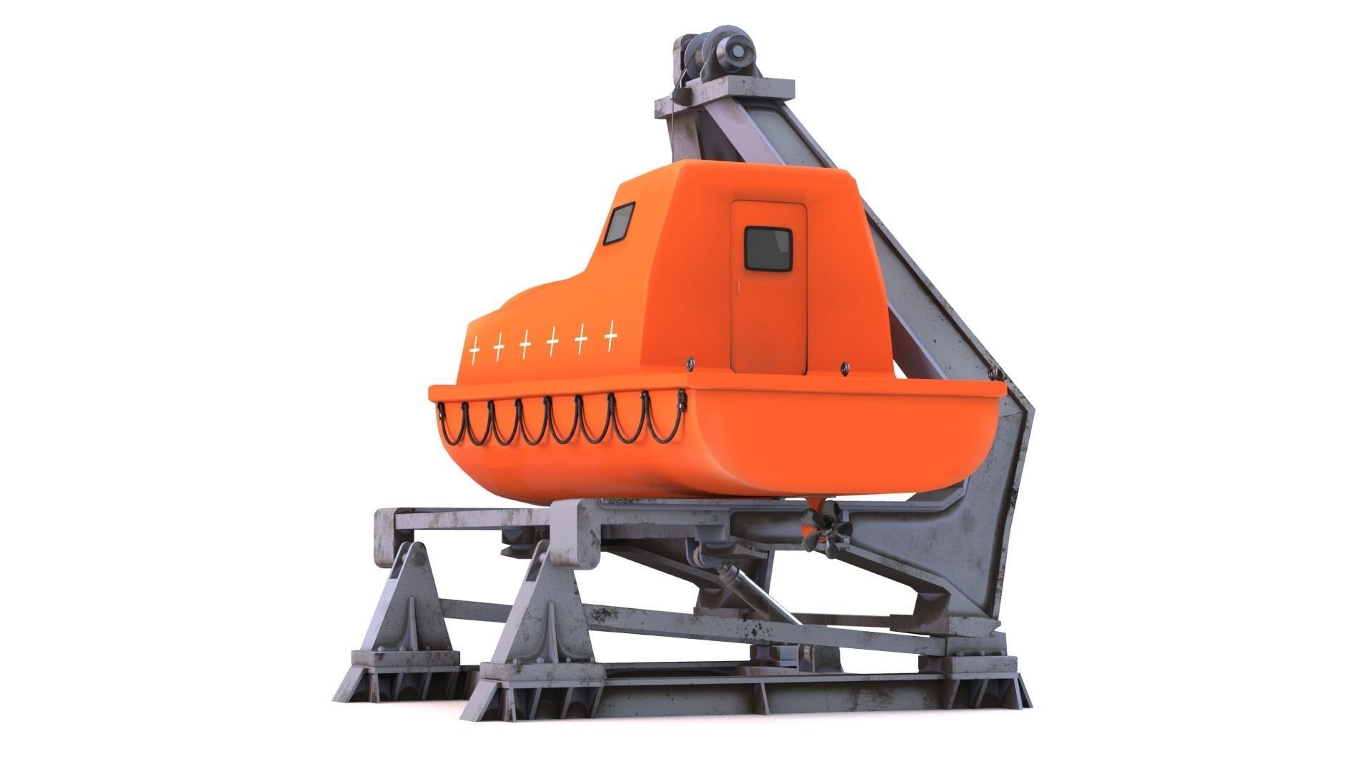 Enclosed Lifeboat with Davit Low-poly 3D model_3