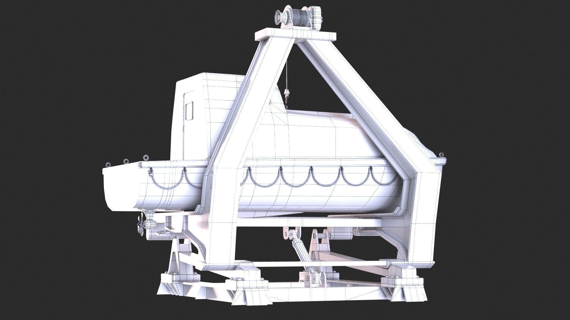 Enclosed Lifeboat with Davit Low-poly 3D model_15