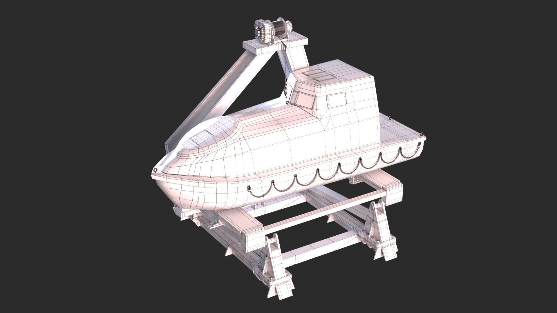Enclosed Lifeboat with Davit Low-poly 3D model_13