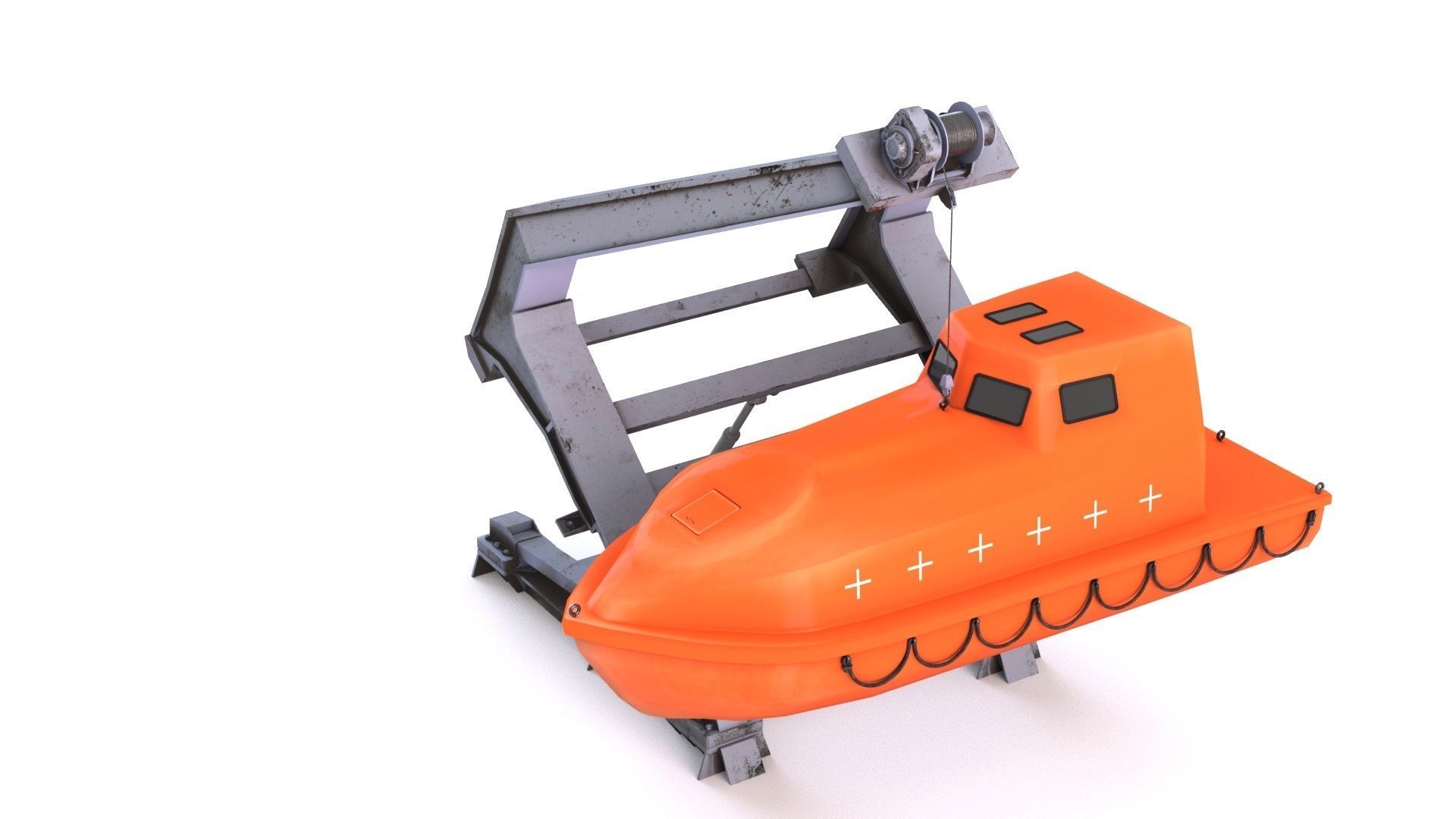 Enclosed Lifeboat with Davit Low-poly 3D model_8