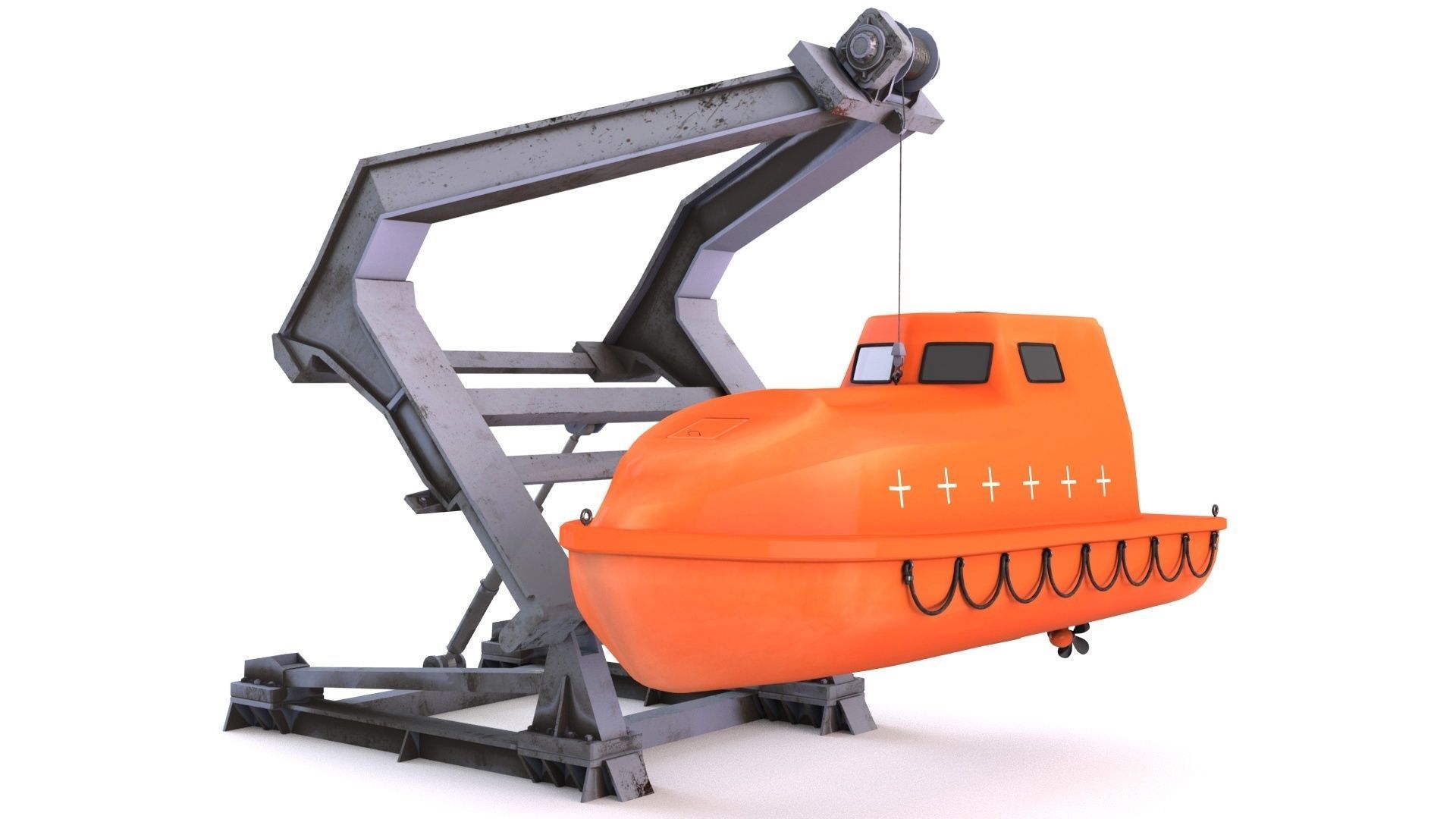 Enclosed Lifeboat with Davit Low-poly 3D model_9