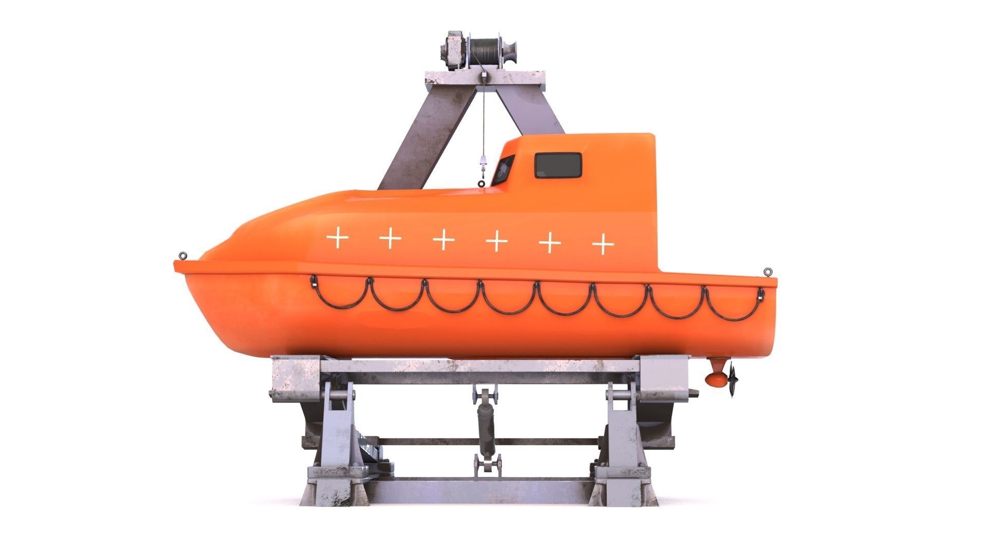 Enclosed Lifeboat with Davit Low-poly 3D model_4