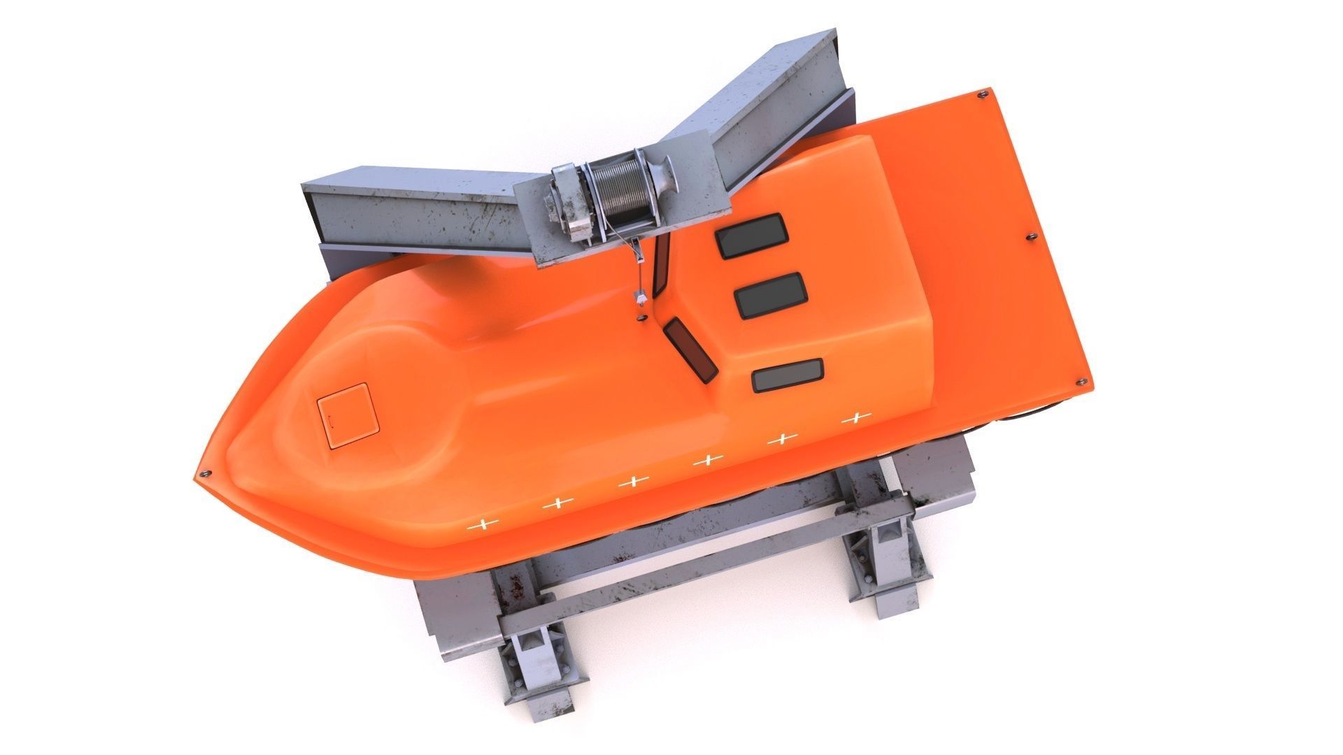 Enclosed Lifeboat with Davit Low-poly 3D model_5