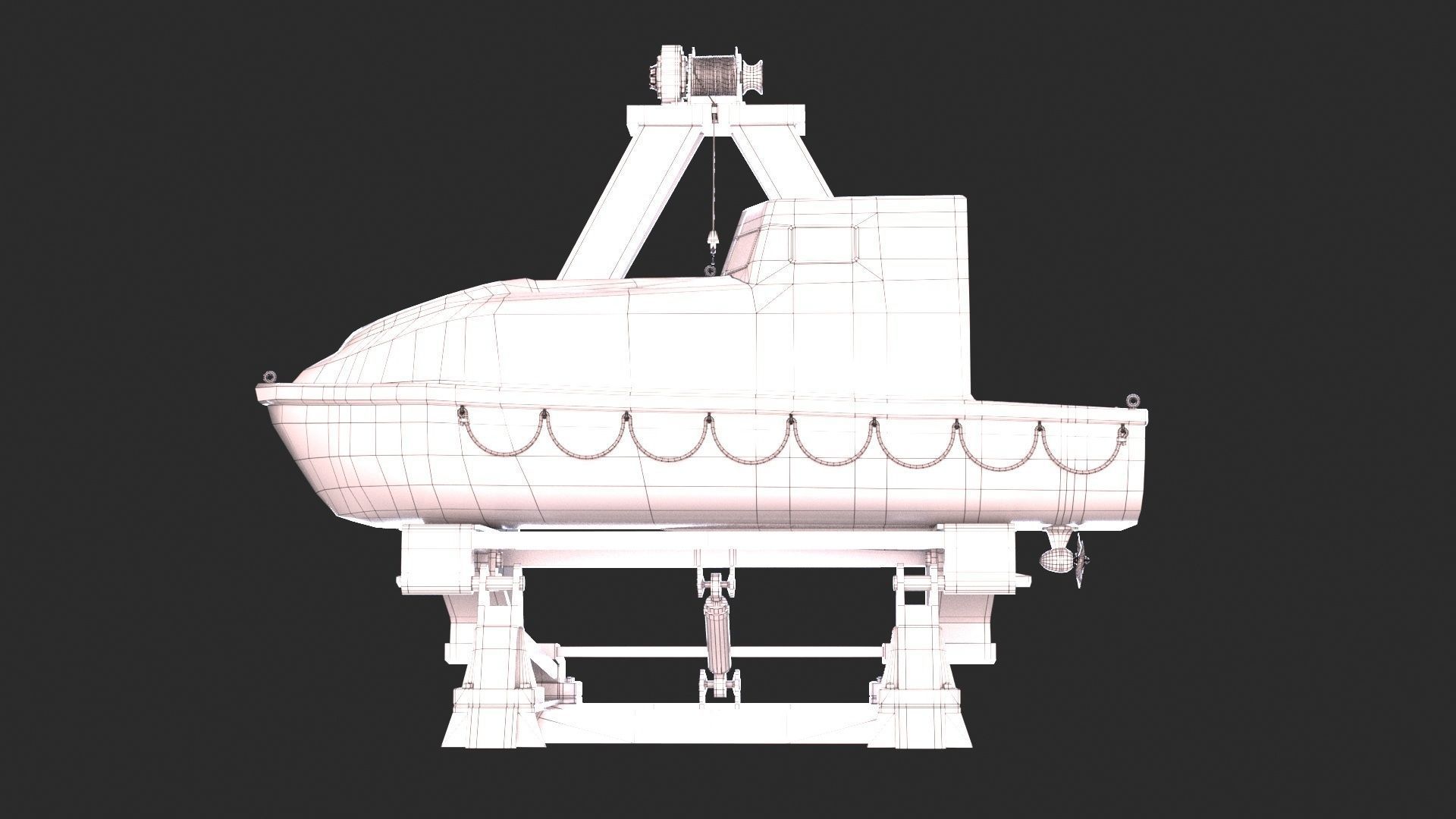 Enclosed Lifeboat with Davit Low-poly 3D model_17