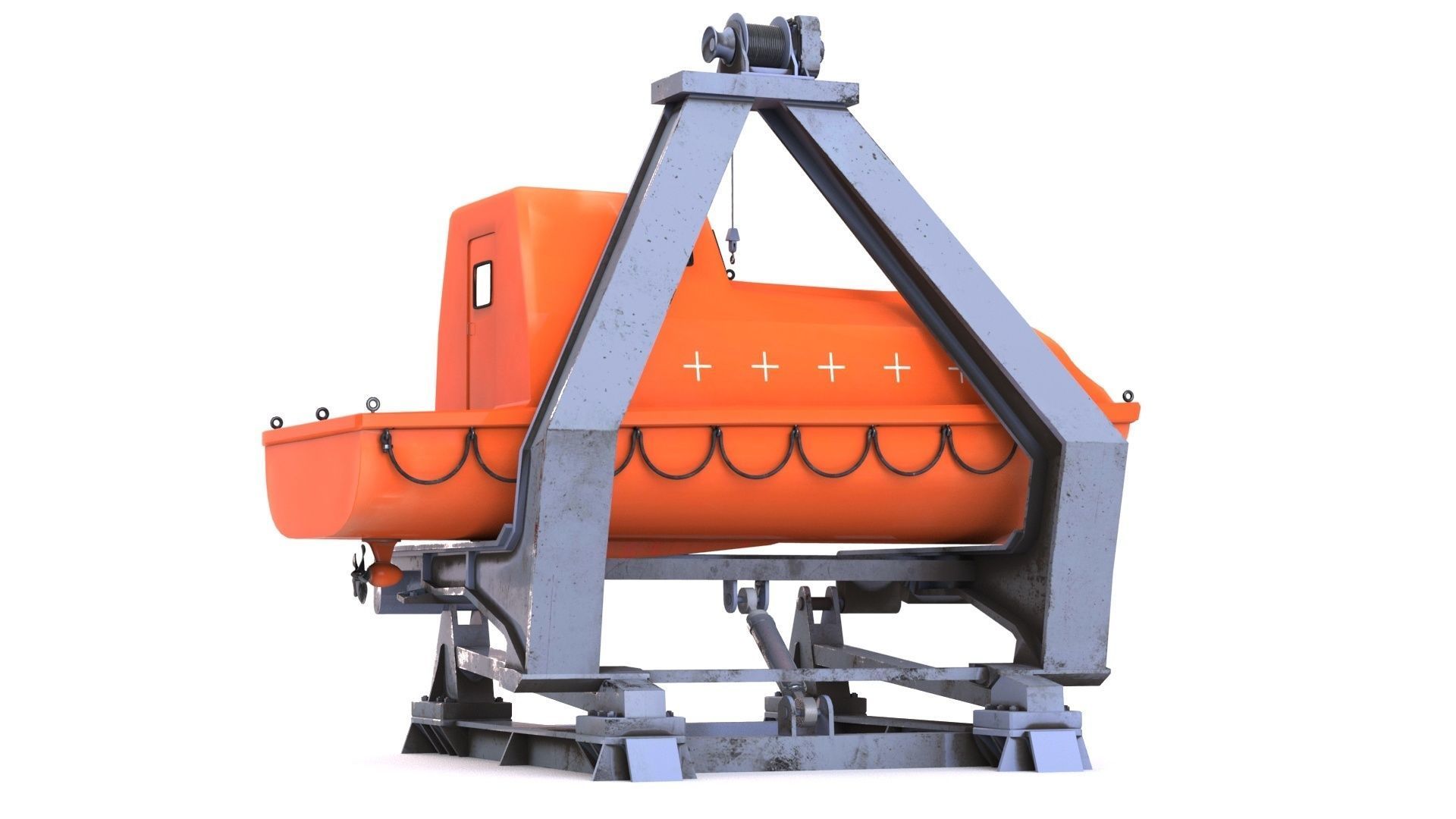 Enclosed Lifeboat with Davit Low-poly 3D model_2