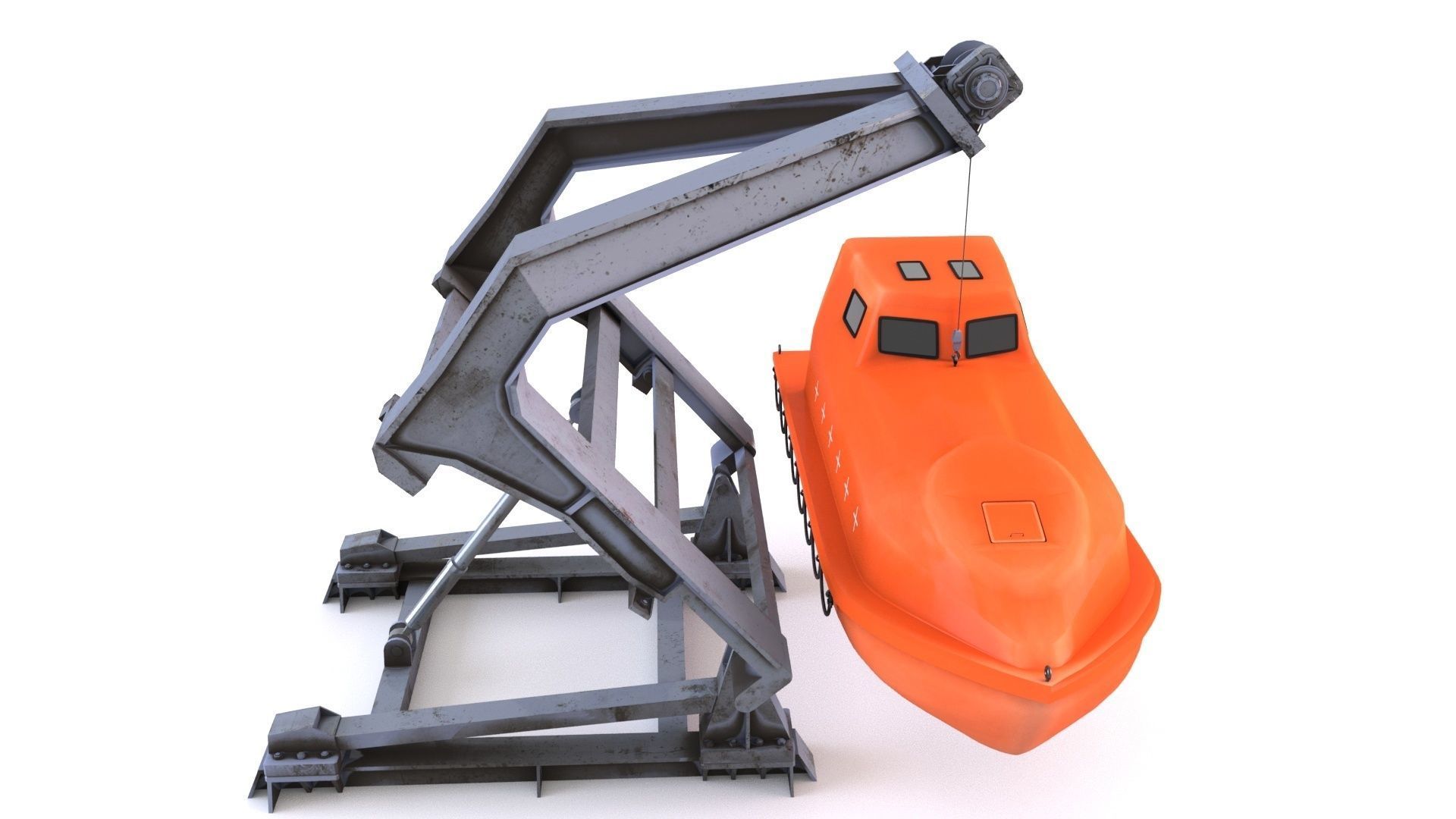 Enclosed Lifeboat with Davit Low-poly 3D model_10