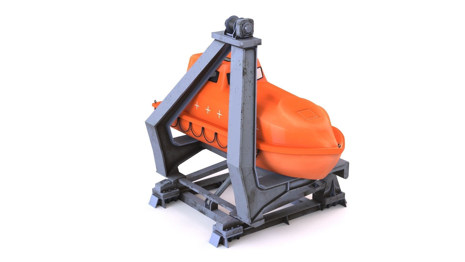 Enclosed Lifeboat with Davit Low-poly 3D model_1