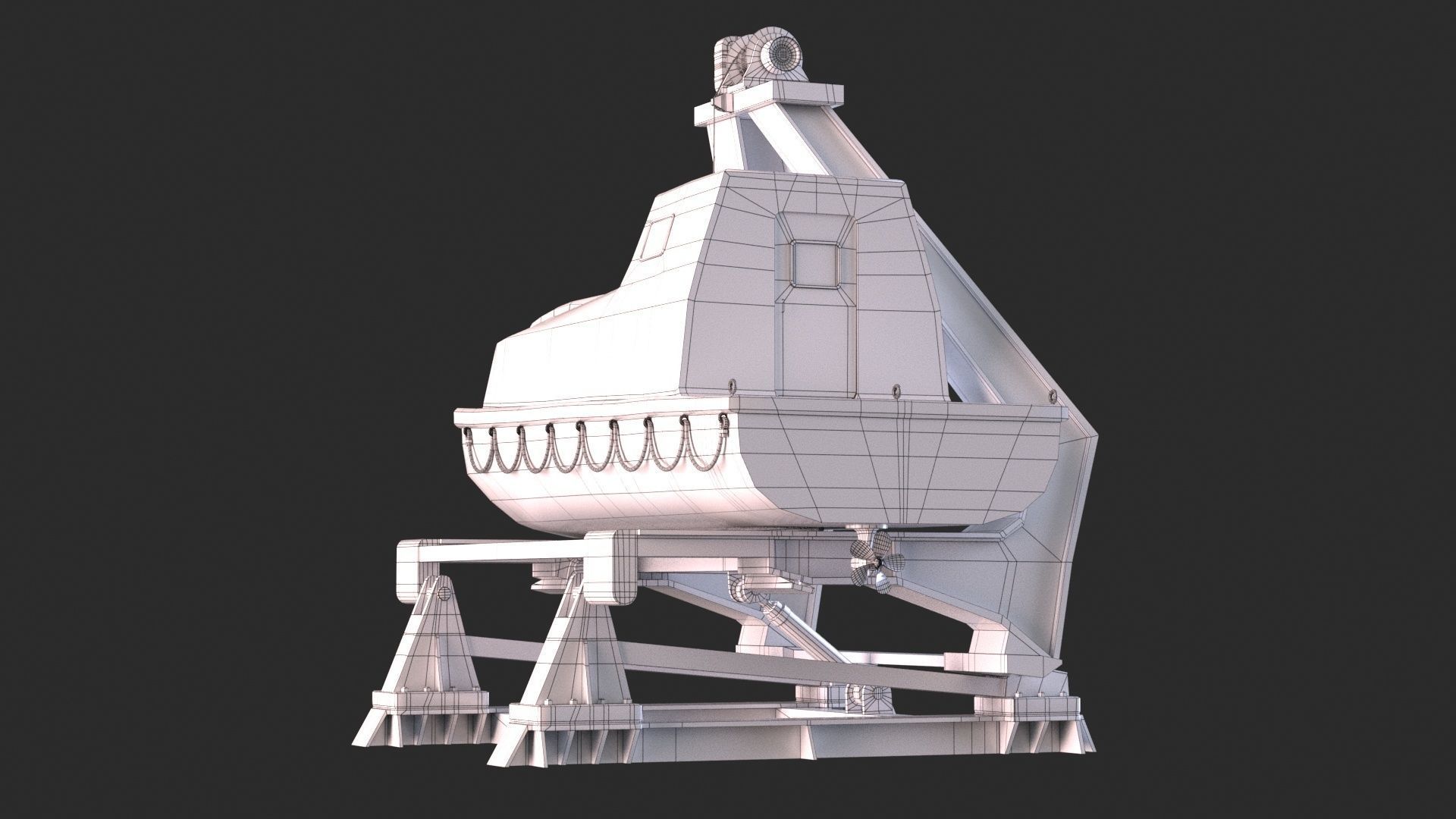 Enclosed Lifeboat with Davit Low-poly 3D model_16