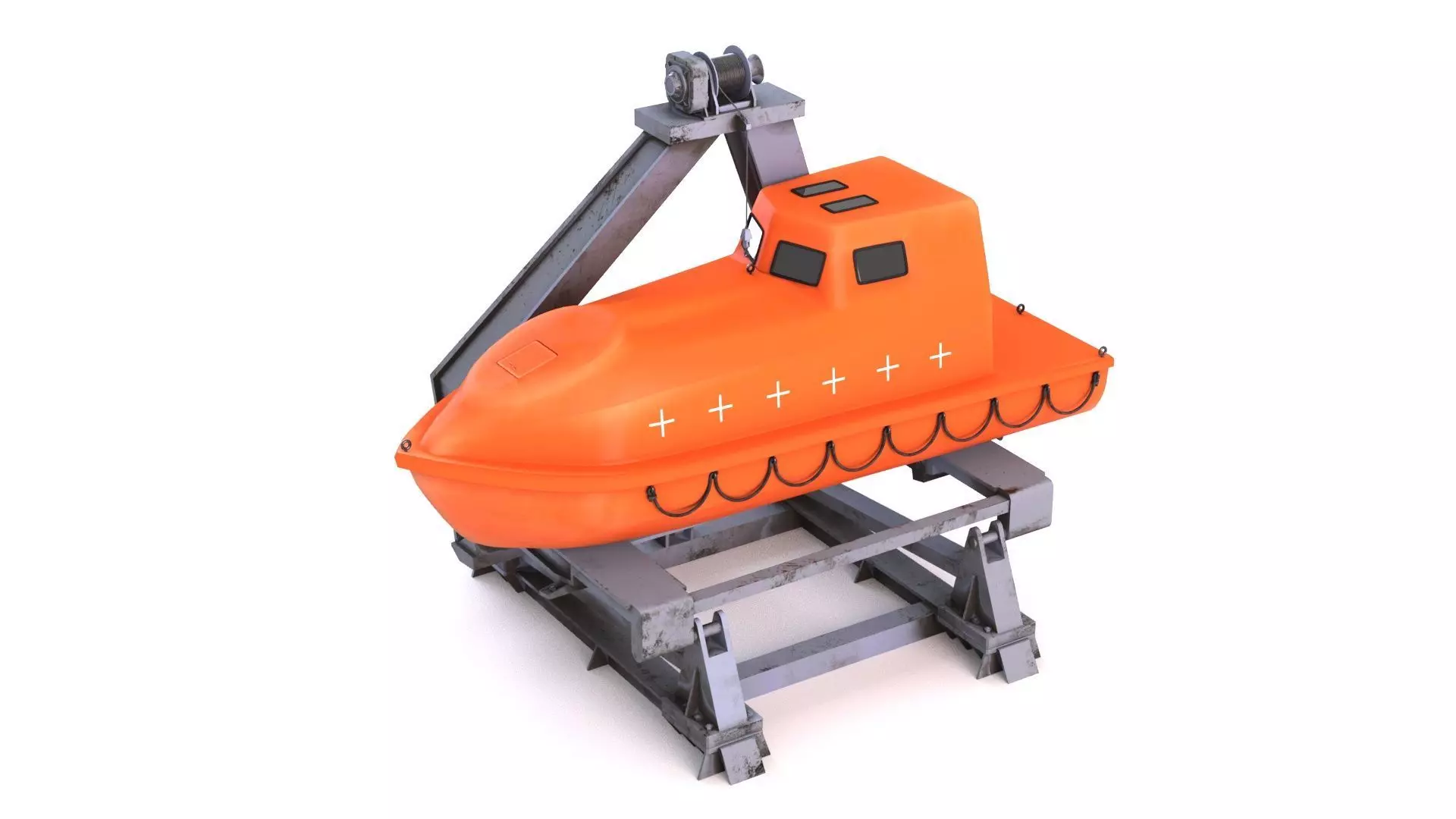 Enclosed Lifeboat with Davit Low-poly 3D model_0