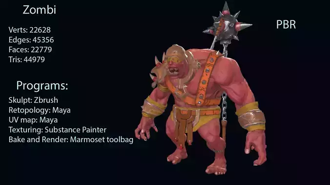 Zombi Game ready low-poly model PBR textures Low-poly 3D model