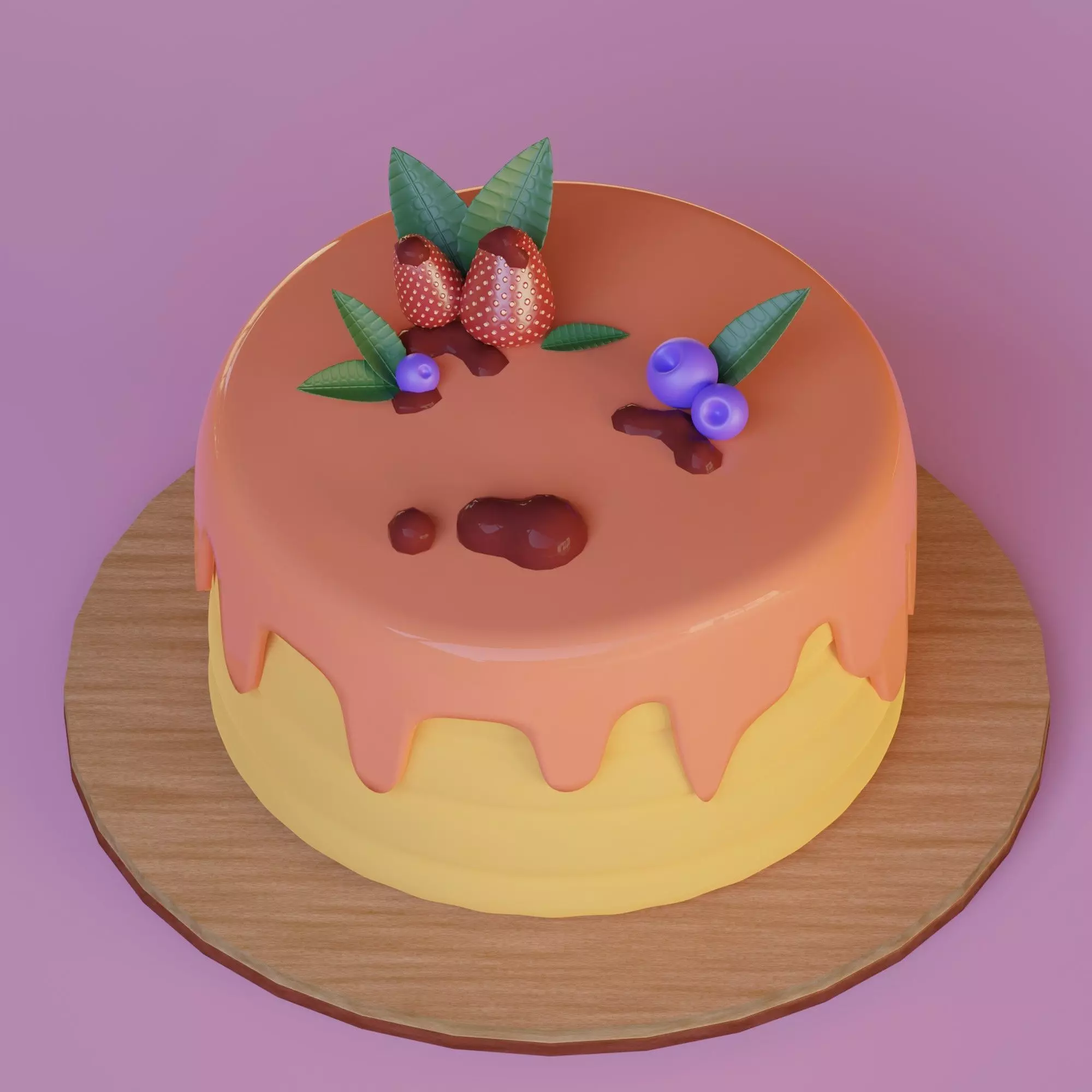 cute orange cake with strawberries and blueberries Free 3D model