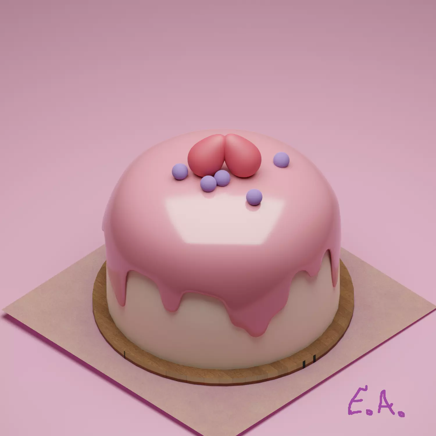 strawberry cake Low-poly 3D model_0
