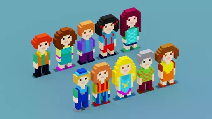 NFT Pixel Characters Low-poly 3D model