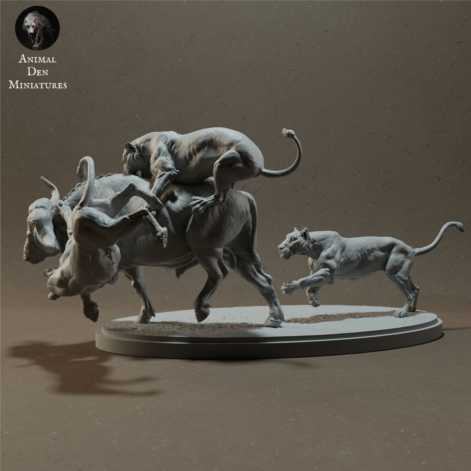 Lionesses Hunting Cape Buffalo 3D print model_5