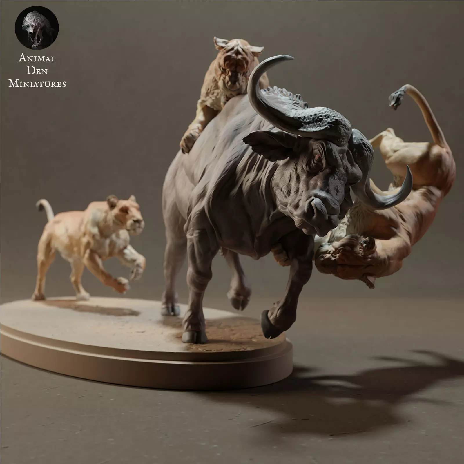 Lionesses Hunting Cape Buffalo 3D print model_0