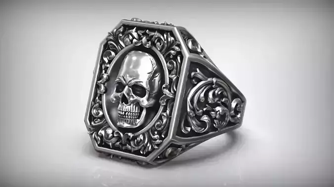 Royal Vintage Skull Rococo Pattern Signet 3D print model