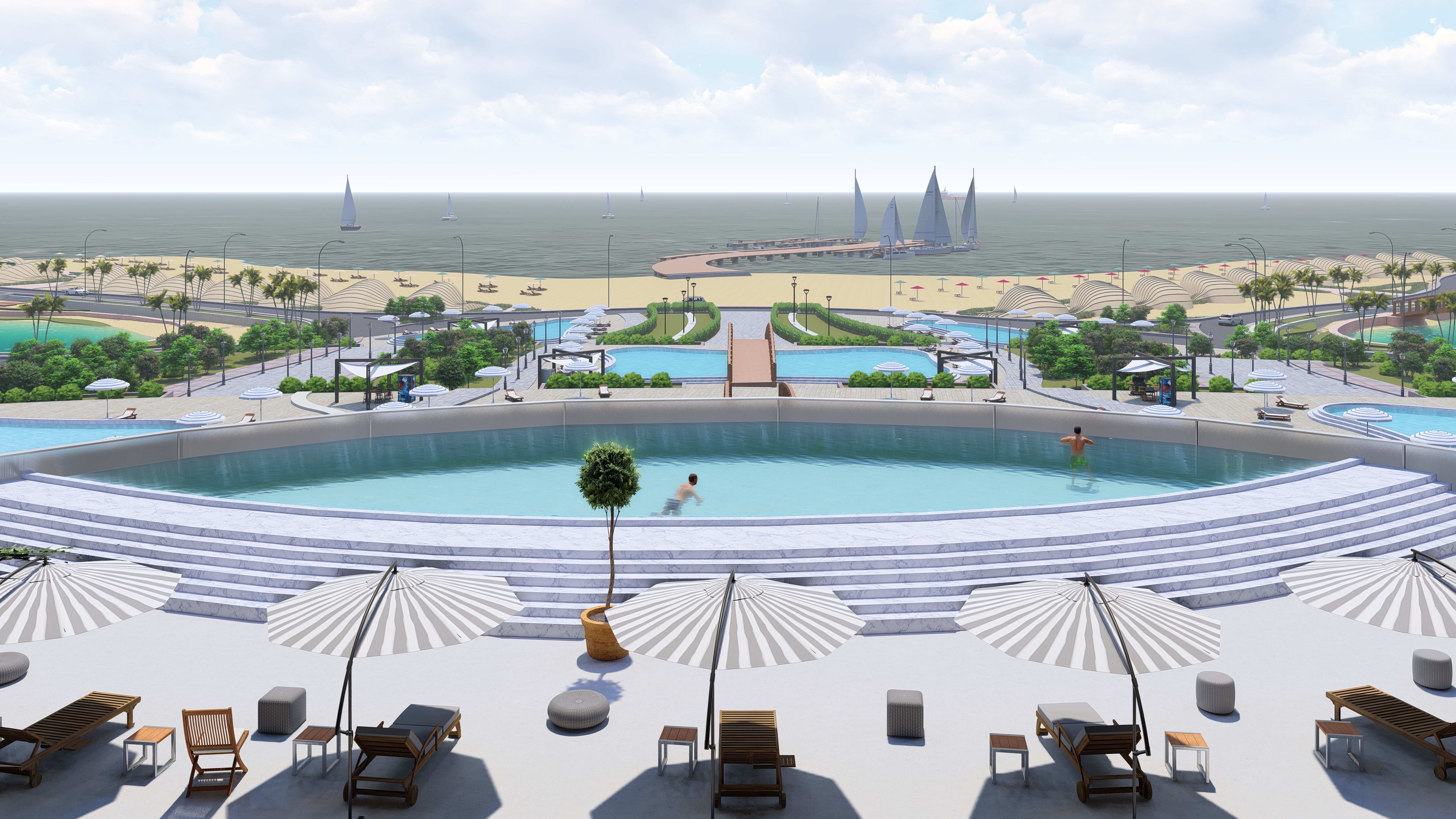 Tourist resort  Low-poly 3D model_4