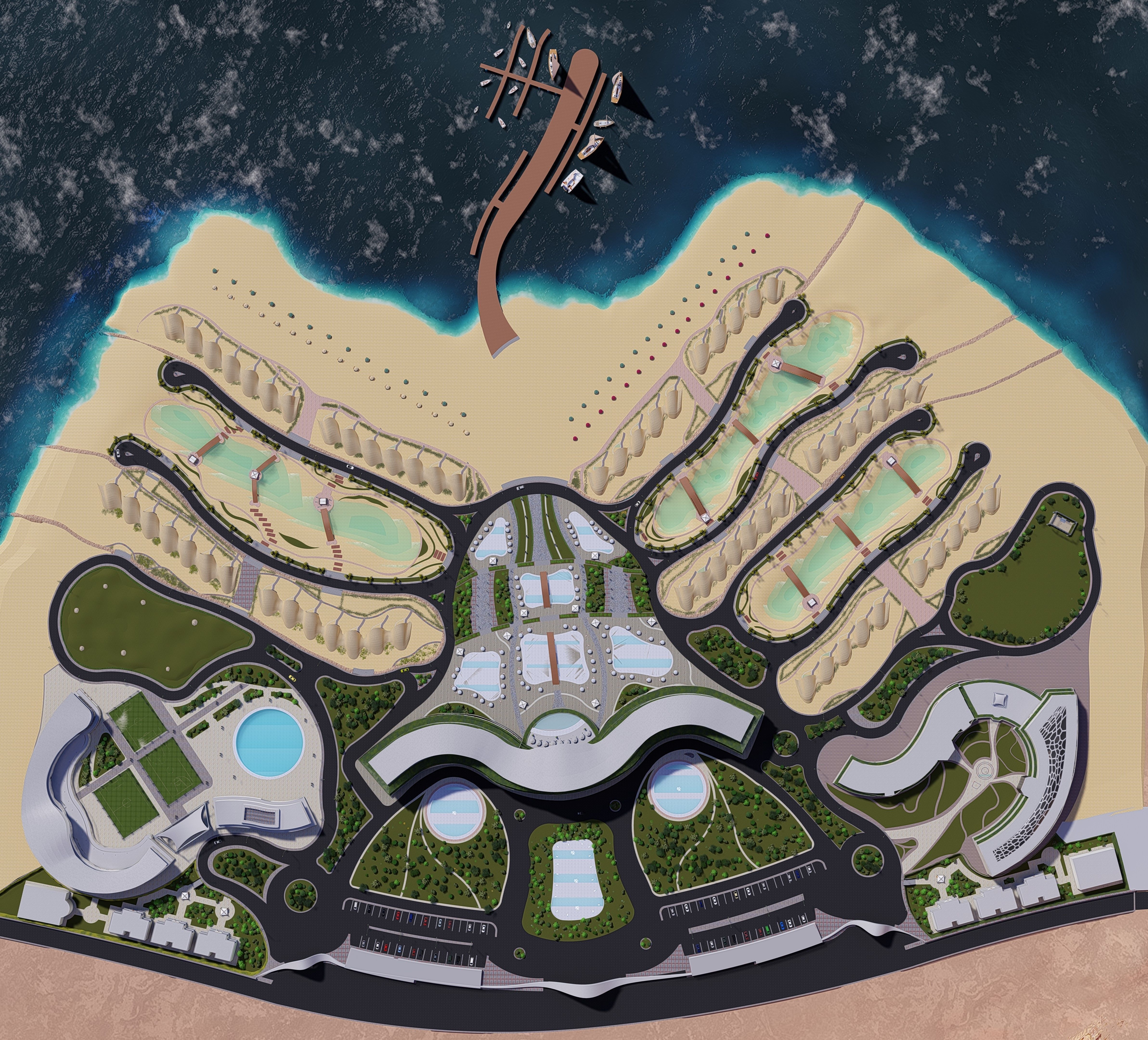 Tourist resort  Low-poly 3D model_2