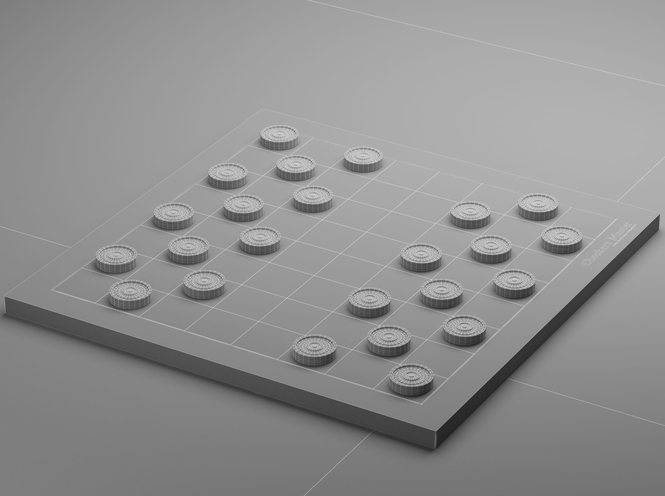 Checkers Set chess board with pieces 3D model_1