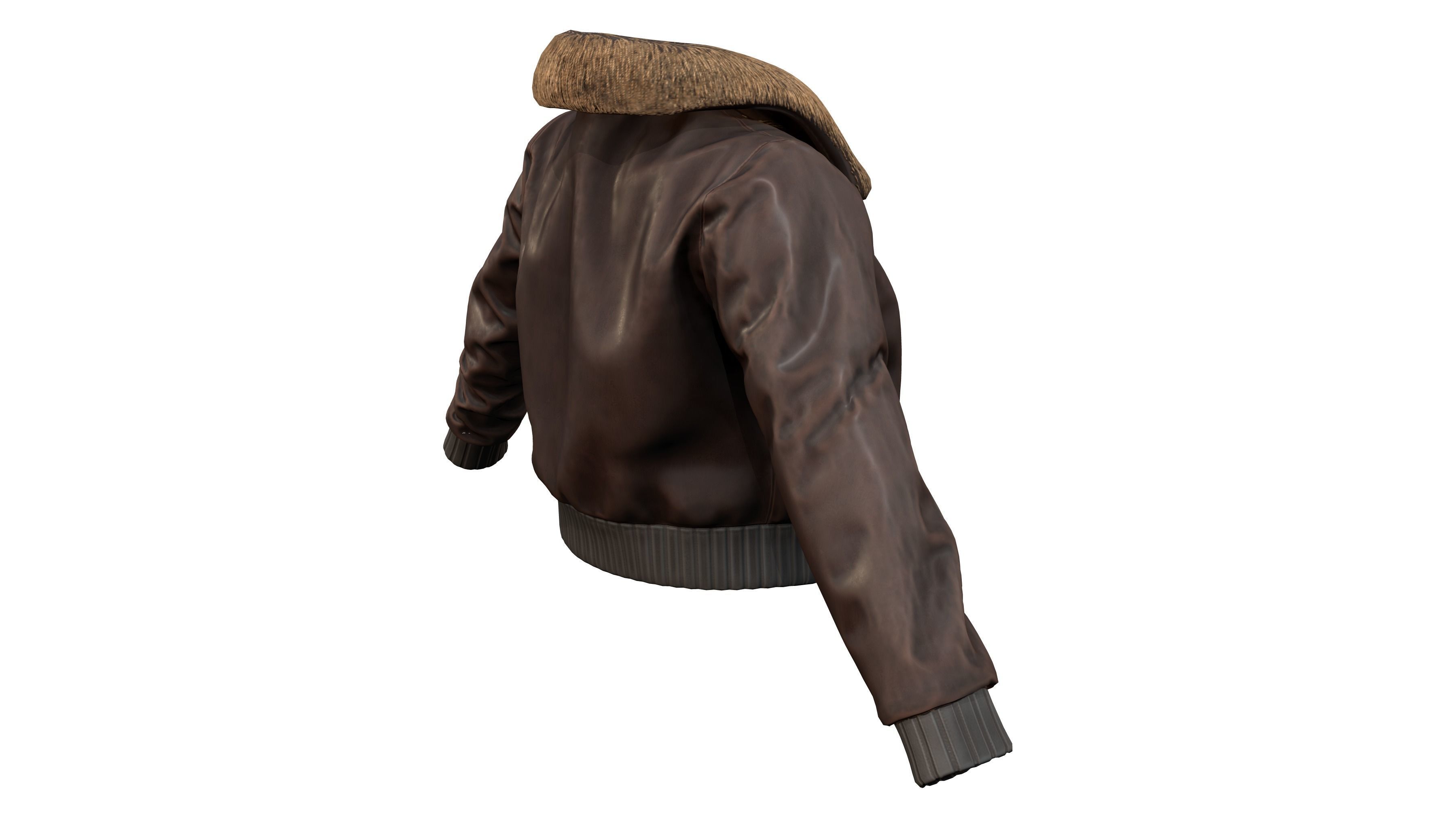 3D model Fur Neck Brown Leather Jacket With White Shirt Under VR / AR