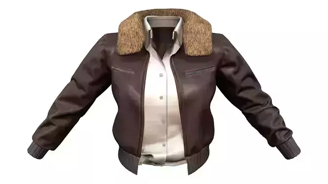 Fur Neck Brown Leather Jacket With White Shirt Under