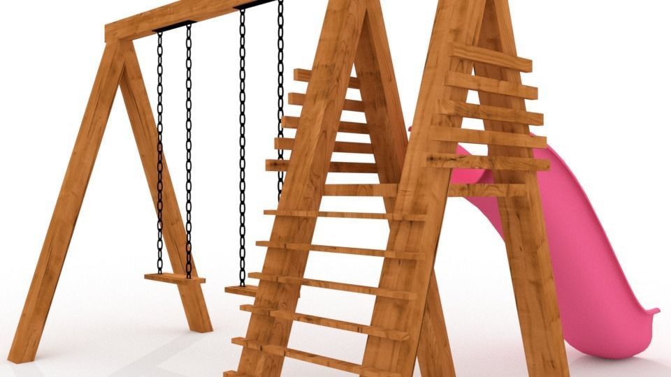 Slide wooden swing set free 3D model CGTrader
