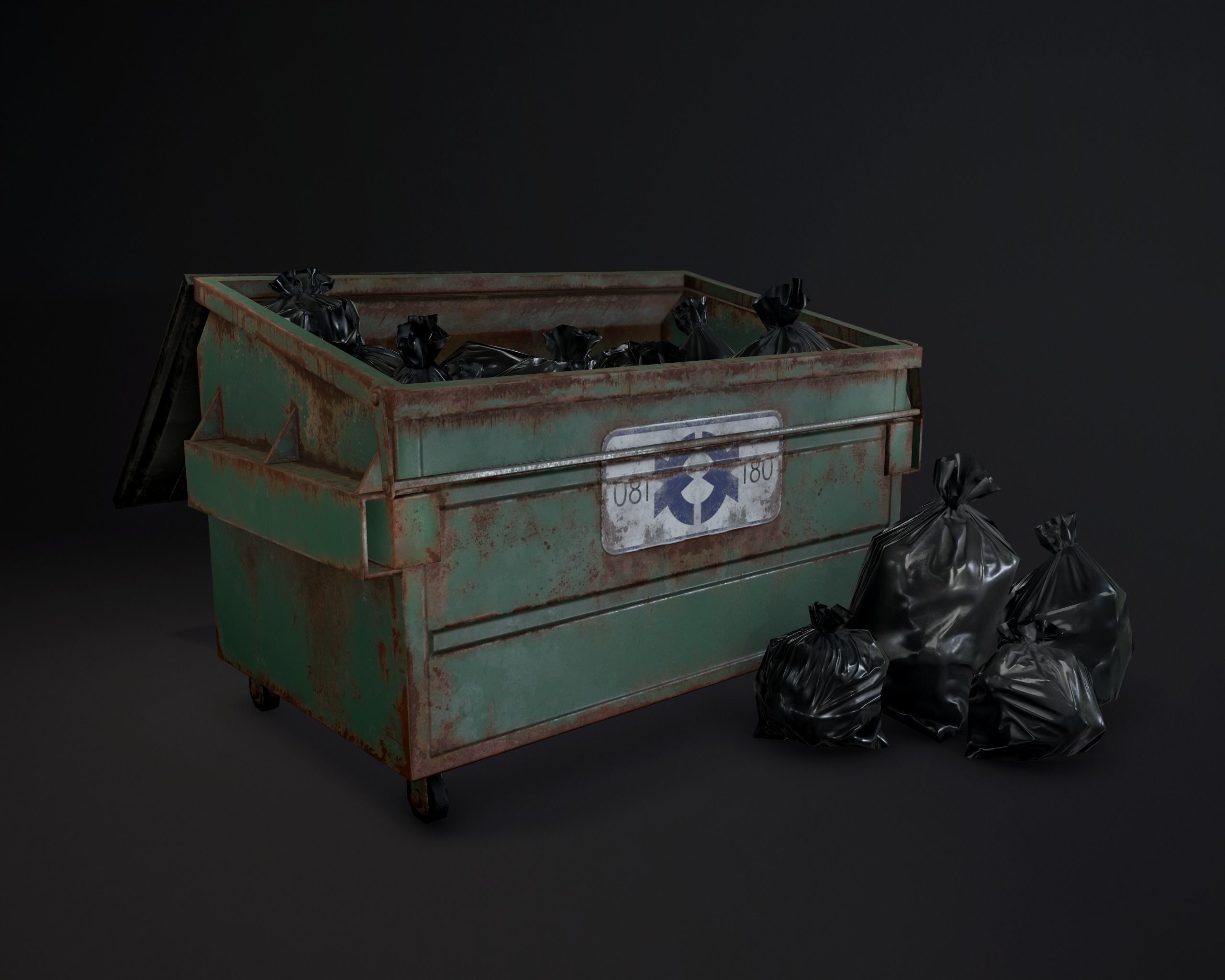 Garbage bin and bags Low-poly 3D model_4