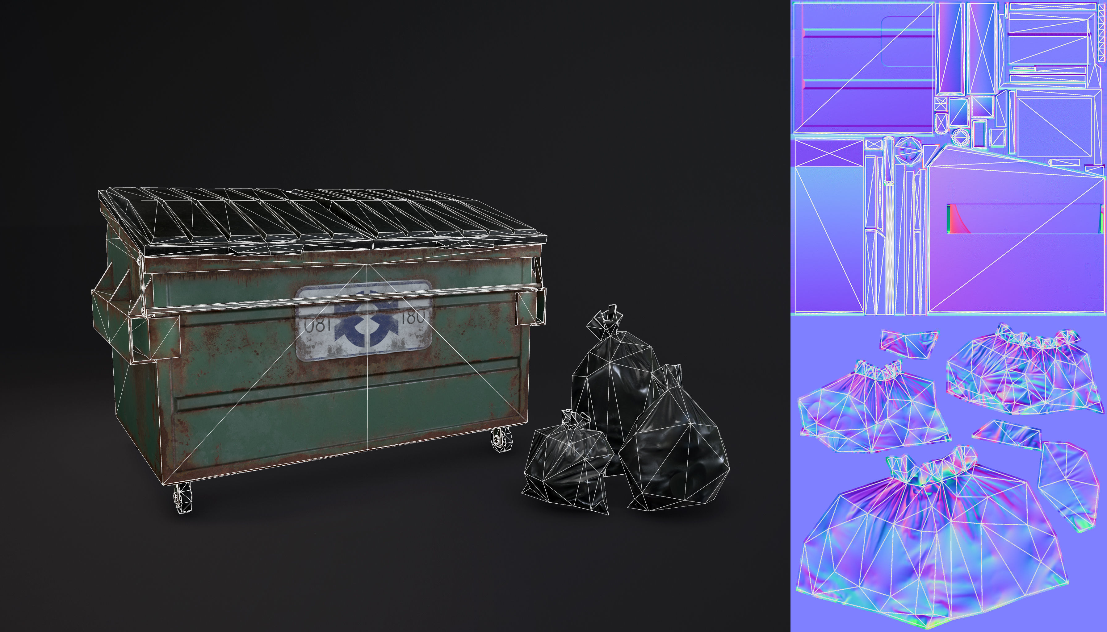 Garbage bin and bags Low-poly 3D model_5