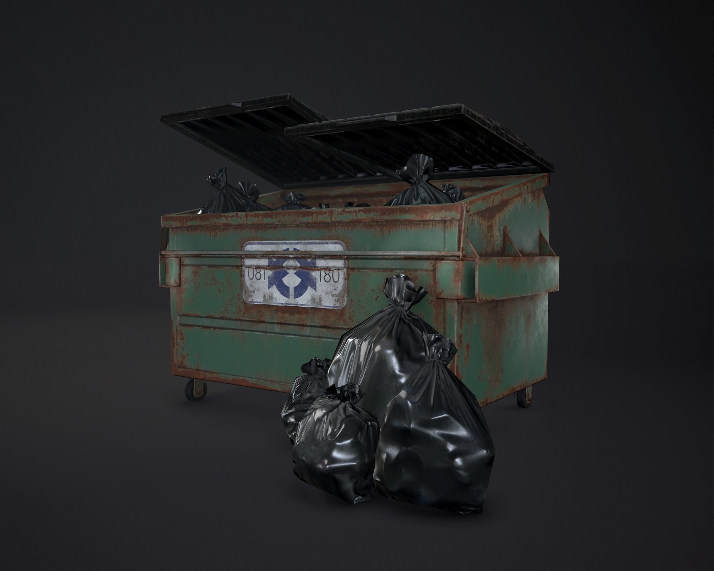 Garbage bin and bags Low-poly 3D model_3