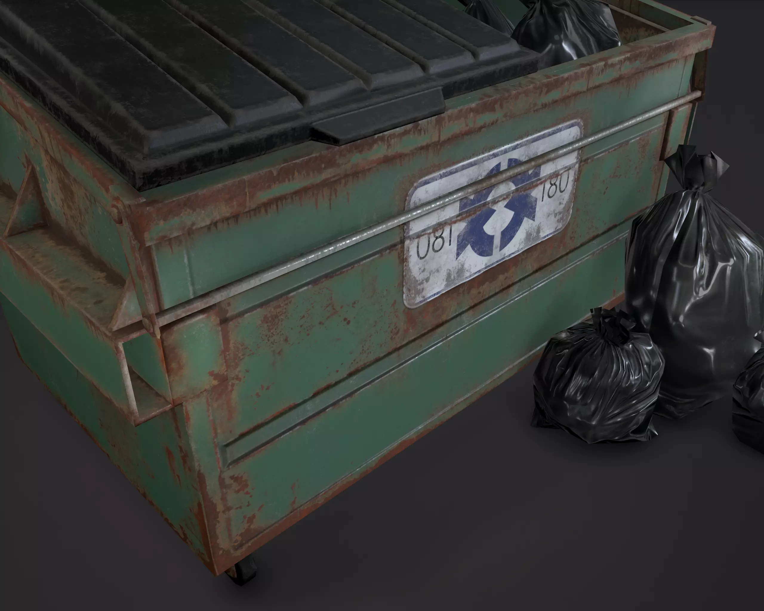 Garbage bin and bags Low-poly 3D model_0