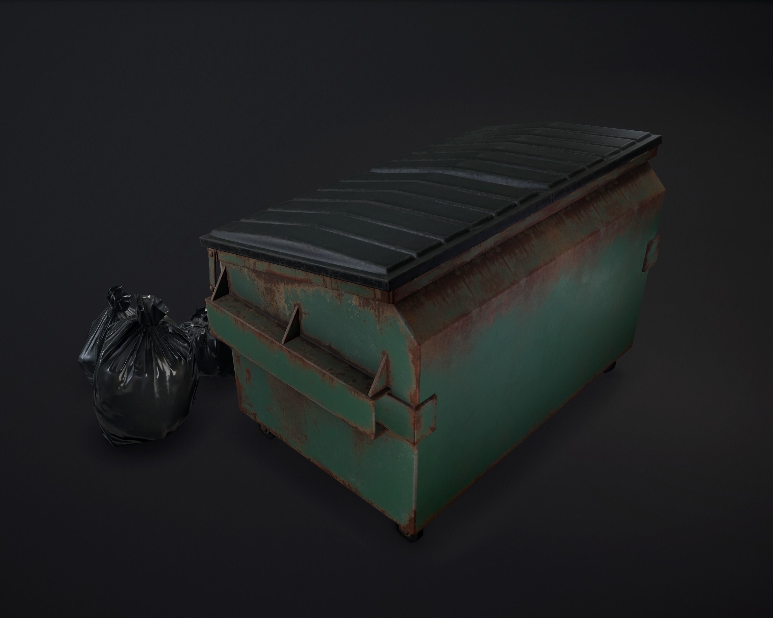 Garbage bin and bags Low-poly 3D model_2