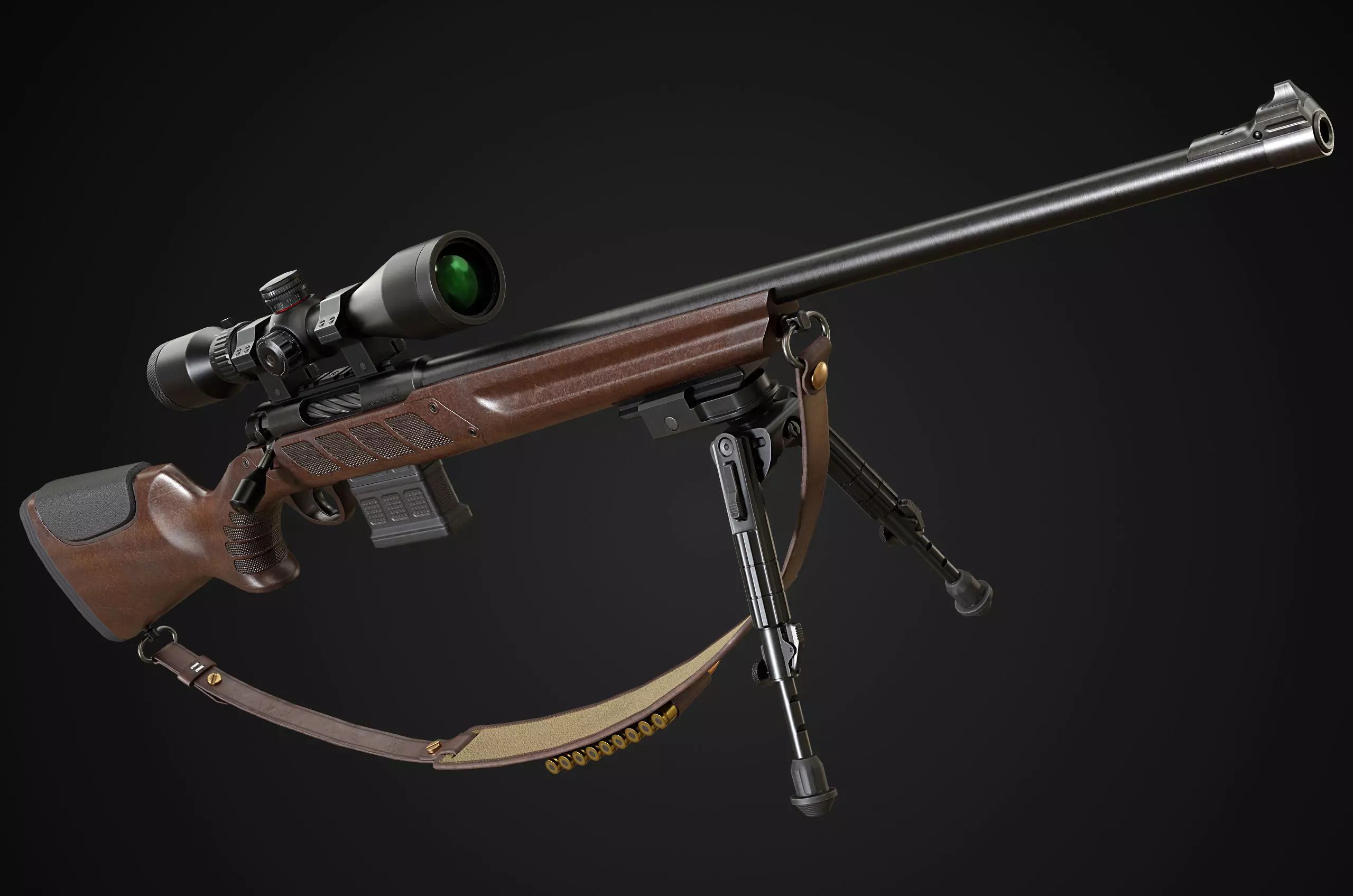 Hunting Rifle GameReady v2 Low-poly 3D model_0