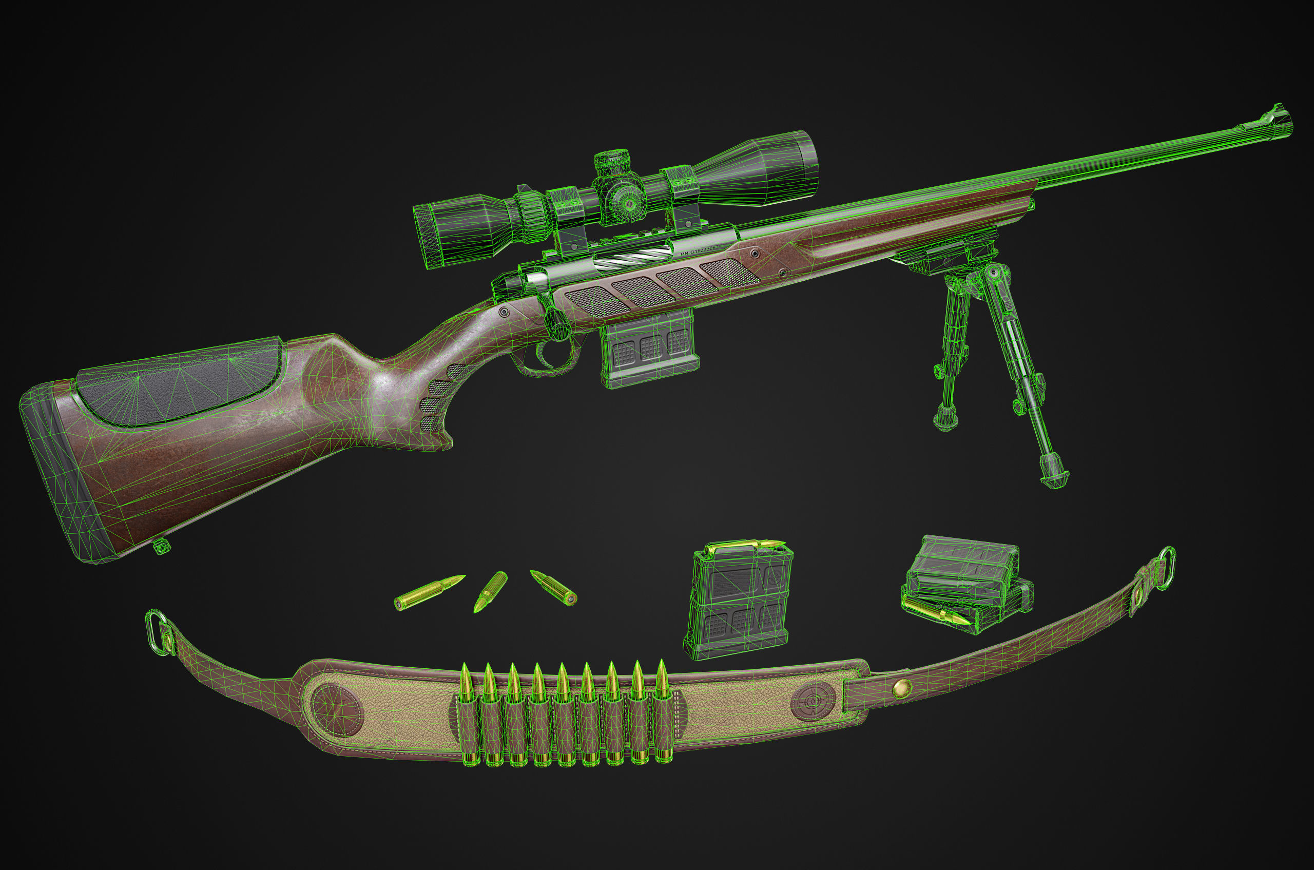 Hunting Rifle GameReady v2 Low-poly 3D model_10